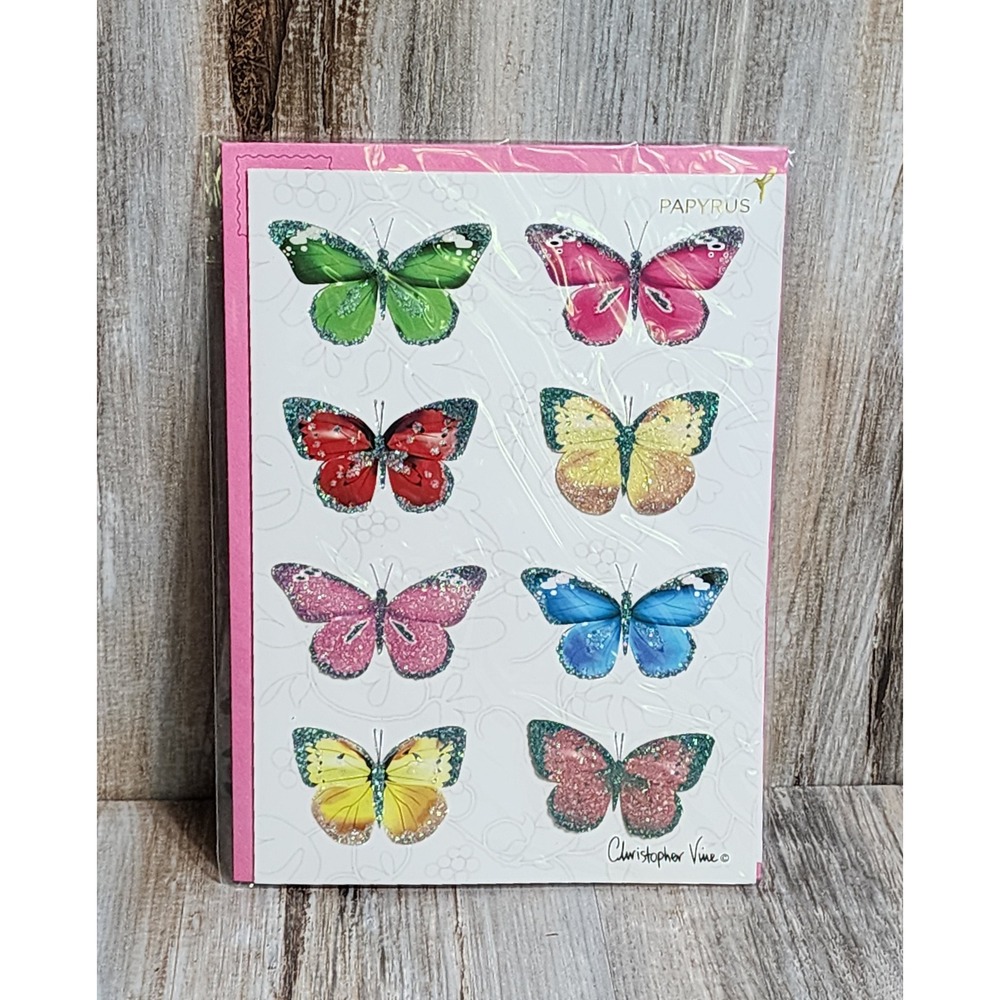 Papyrus Christopher Vine Glitter Butterfly Birthday Card with Pink Envelope